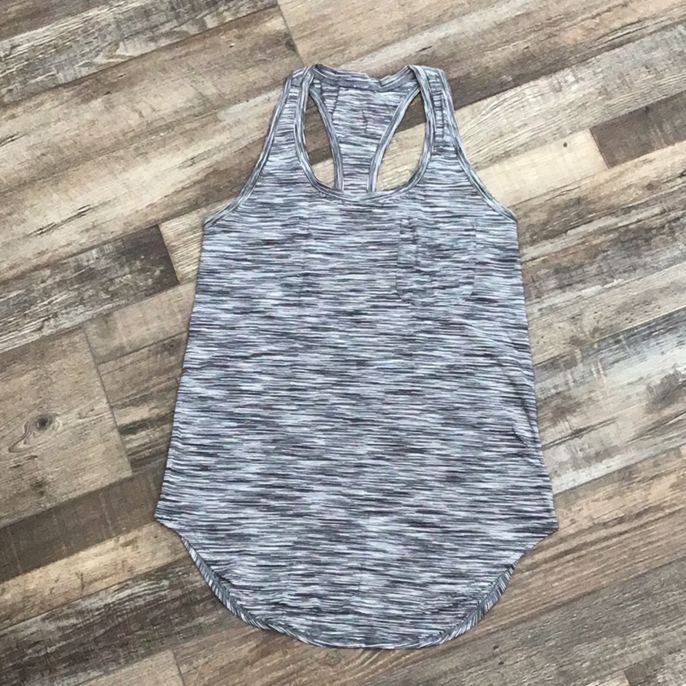 Lululemon Yogi Racerback Tank, black/white stripes, size 4